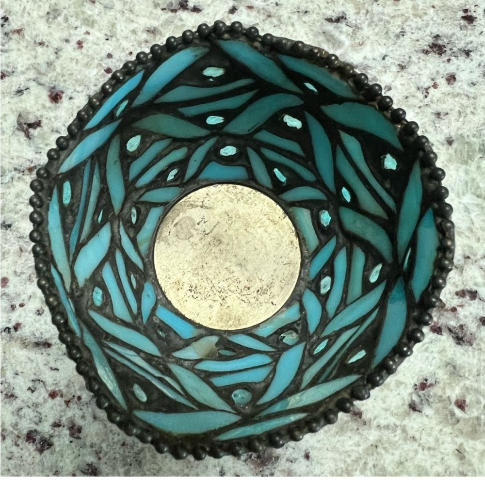 ON HOLD Elegant Blue Mosaic Candle Holders